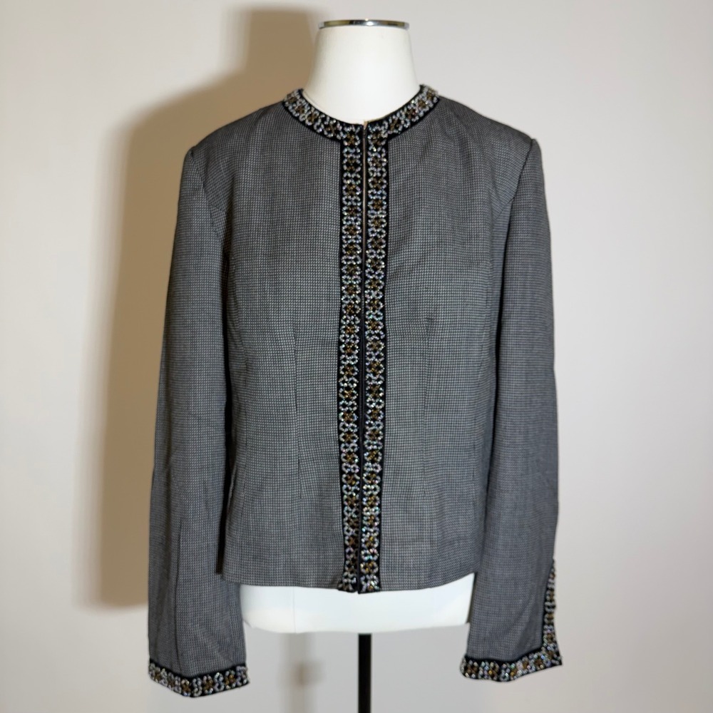 NWT WD Platinum Tweed Beaded Trim Blazer Jacket Black/White Womens Size 16 Work